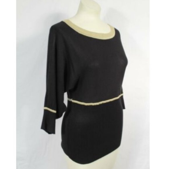 AGB Sweaters - AGB Black Dolman Sleeve Sweater Gold Metallic Sz M